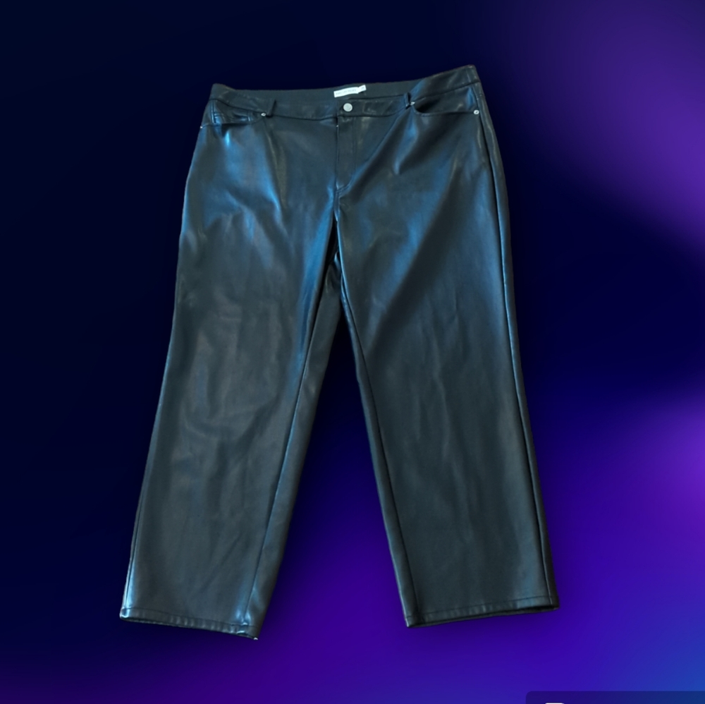 Avec les filles vegan leather soft sleek career black cropped trousers sz 18W
